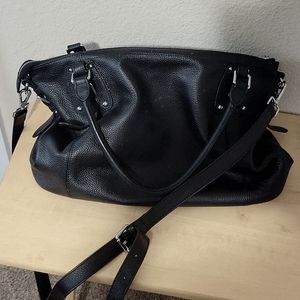 HESHE Black Leather Shoulder Purse Tote
